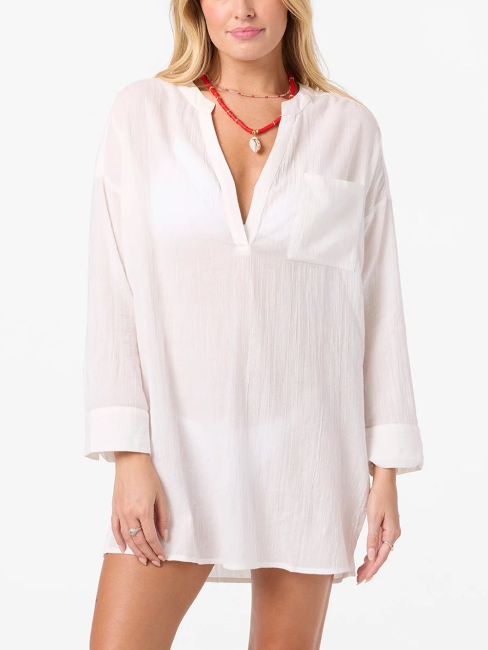 O'Neill White V-Neck Lightweight Swim Coverup Tunic